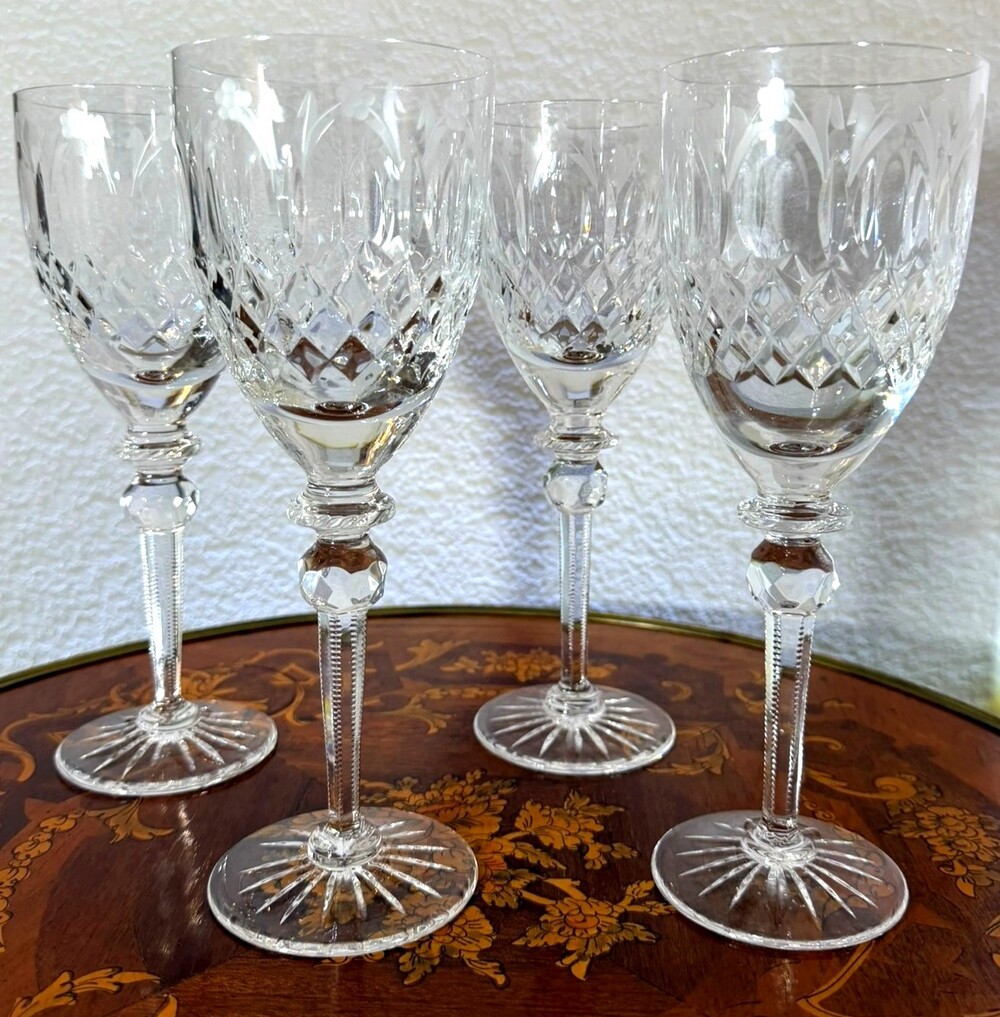 Rogaska Queen Crystal Water Goblets Set of 4 Cut Floral 9.25" Slovenia